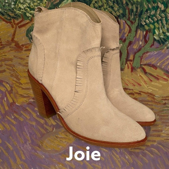 Joie Mathilde Suede Boho Western Ankle Boots Booties Fringe Putty Gray Size 10 - Picture 9 of 9